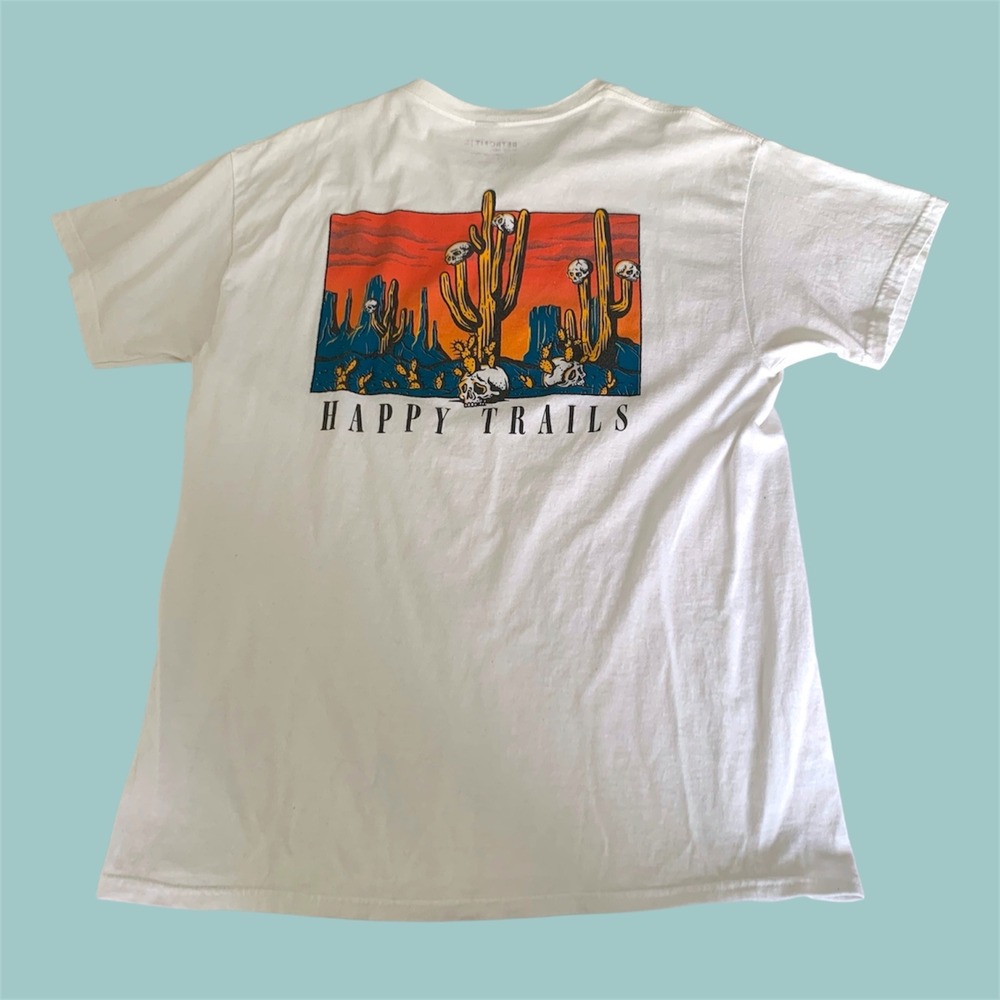 Retrofit Graphic T-Shirt Happy Trails‎ Desert Men L White Skull Western Skater